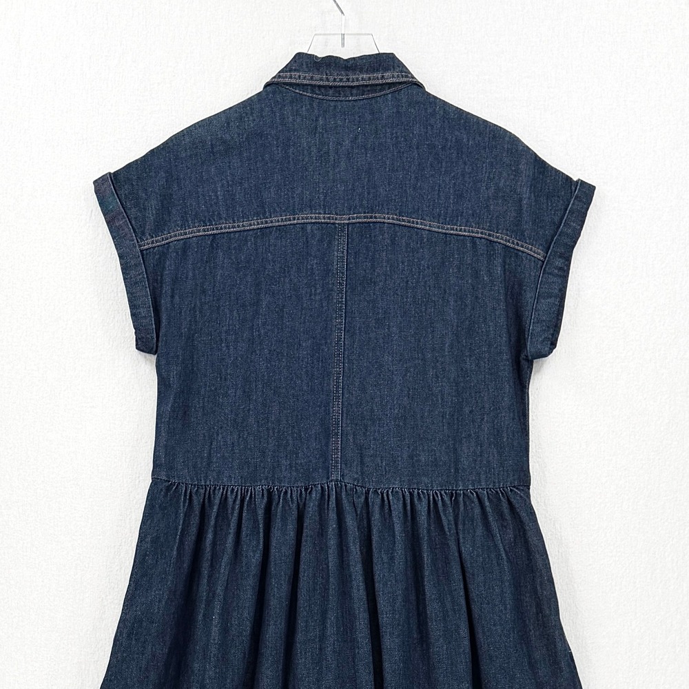 MAYE Harper Denim Dress Women XS Indigo Blue Button Front Midi Short Sleeve NEW - Picture 9 of 16